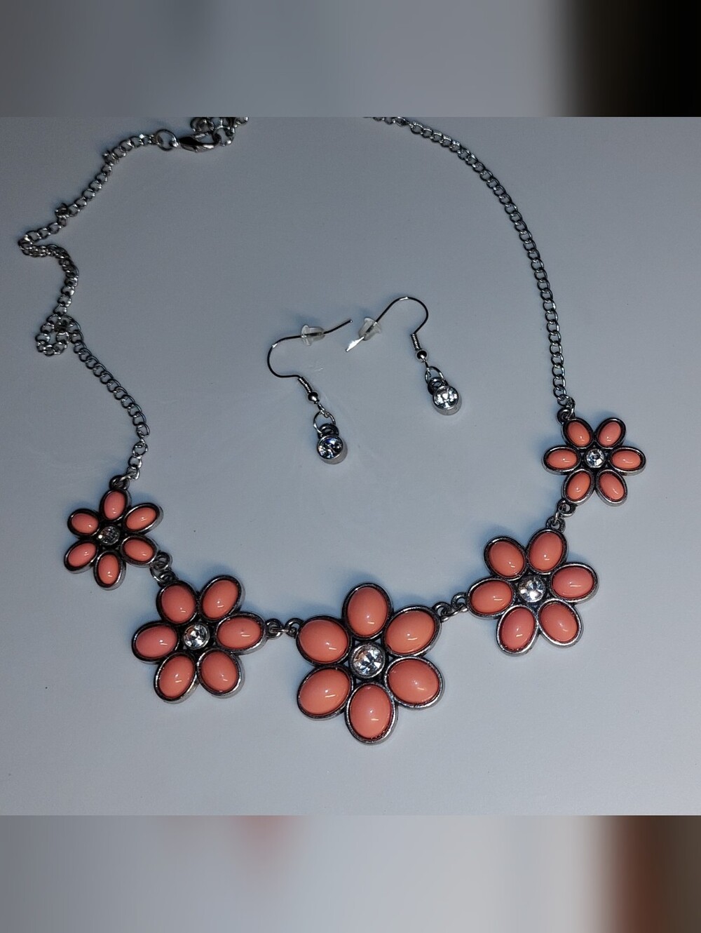 Coral Flower Statement Necklace and Earrings Set